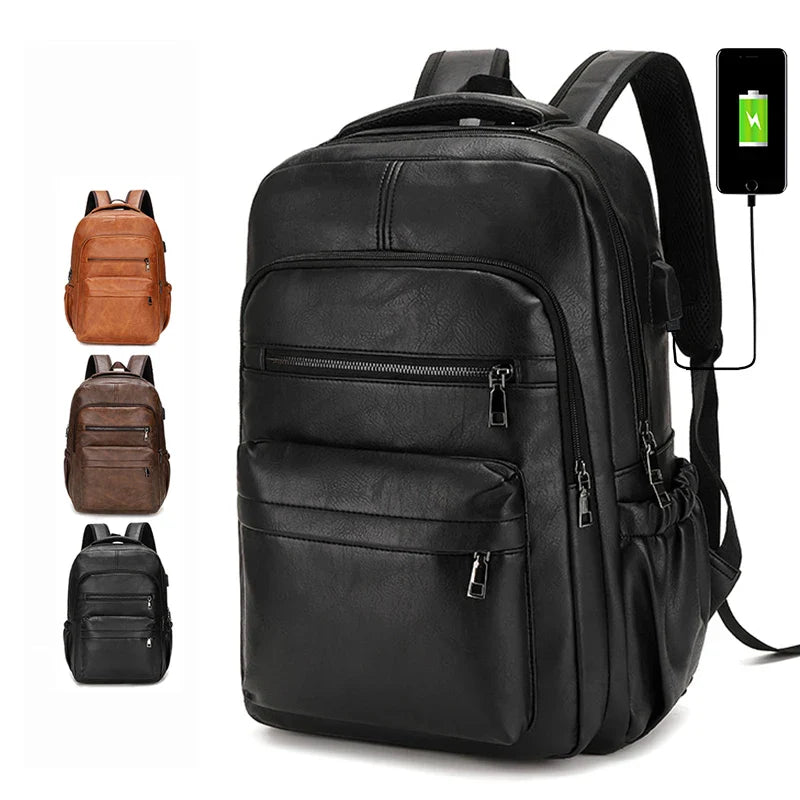 Mochila Executiva Monzzani MZ803 em couro, com alças acolchoadas, acabamento refinado e compartimento para notebook.