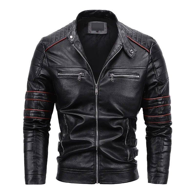 Jaqueta Masculina de Couro Monzzani com design elegante, bolsos funcionais e acabamento reforçado, ideal para dias frios.