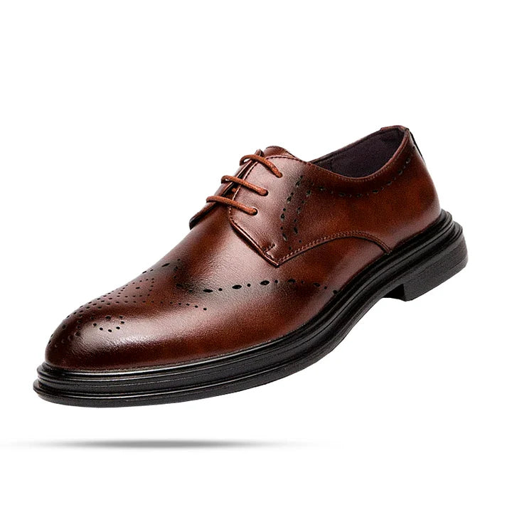 Sapato masculino Derby Monzzani MZ922 em couro premium com cadarço trançado e plataforma de 4 cm, design elegante para ocasiões sociais e casuais.