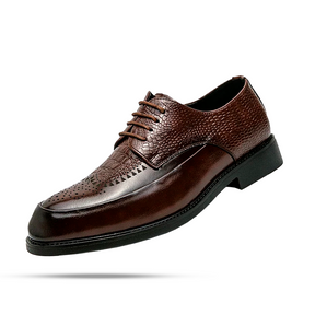 Sapato masculino Derby Monzzani MZ913 em couro texturizado em escamas, design elegante com plataforma de 4 cm, ideal para looks formais e casuais.