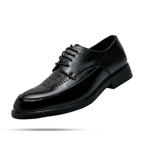 Sapato masculino Derby Monzzani MZ913 em couro texturizado em escamas, design elegante com plataforma de 4 cm, ideal para looks formais e casuais.